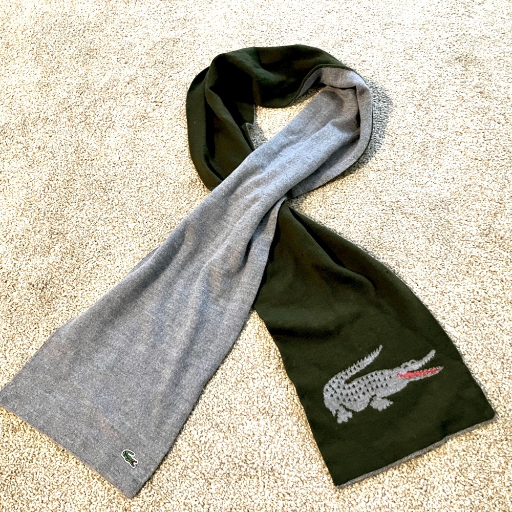 Lacoste Gray‎ Green Reversible Alligator Scarf Kids OS